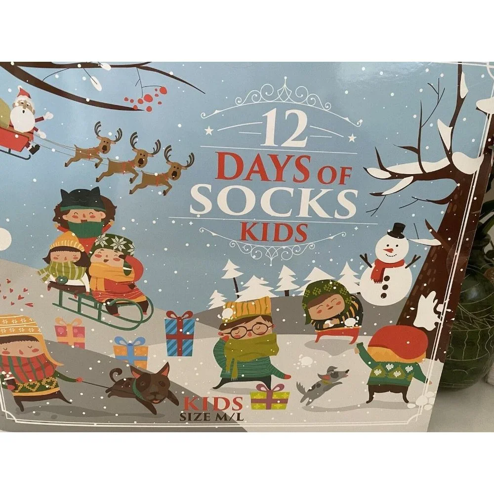 HYP Kids Christmas 12‎ Days Of Socks Sealed In Plastic NIB Shoe Sz 4-10 Assorted